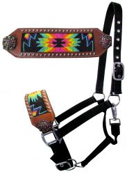 Showman Nylon bronc halter with rainbow navajo beaded design